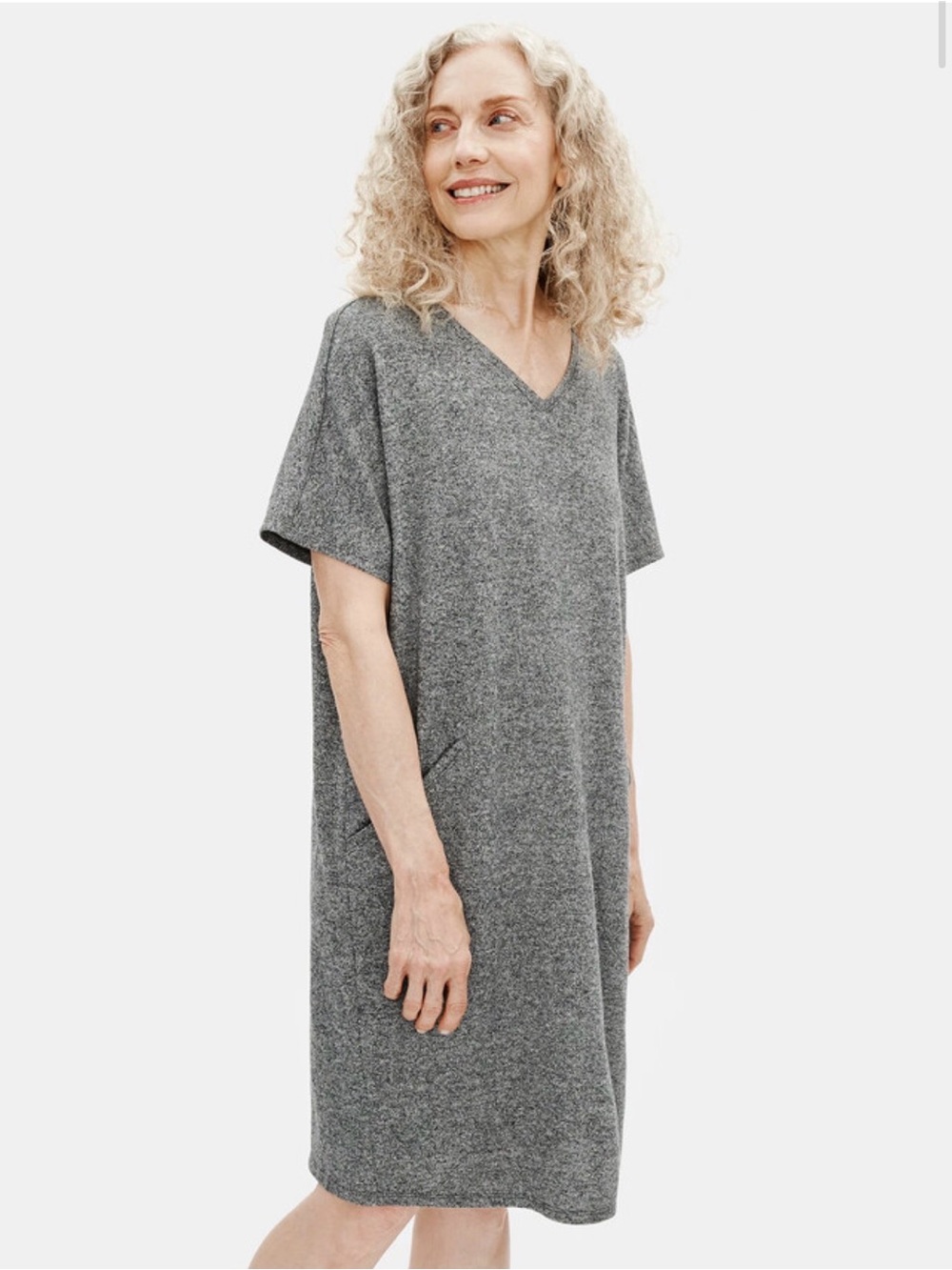 Eileen Fisher Organic Cotton Hemp Melange V-Neck Dress